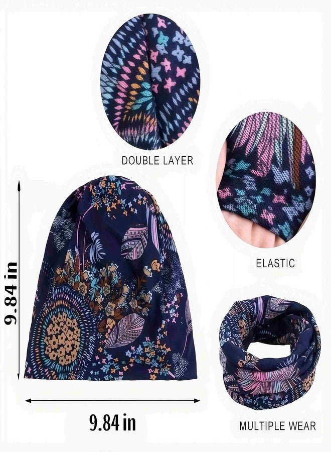 Winatehr 4PCS headwear beanie cap hat for women chemo, slouchy ponytail hat beanie, rave scarf neck facemask gaiter, winter hippie floral head wraps, fashion boho hair accessories cancer care gifts - Image 4